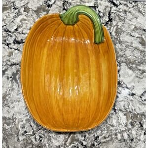 Pumpkin Shaped Dish Platter Bowl Handmade In Italy Glazed Porcelain 11x9"